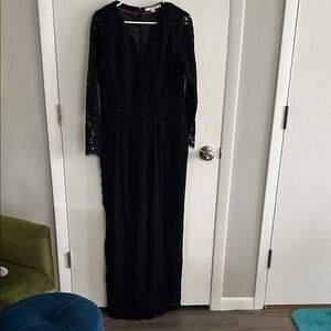 Elegant Boden Black Lace Long Sleeve crepe jumpsuit